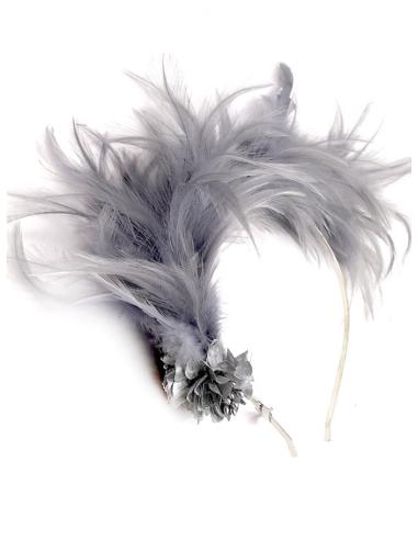 DIADEMAS BODA DE PLUMAS GRISES DISEÑO VINTAGE SOFISTICADO