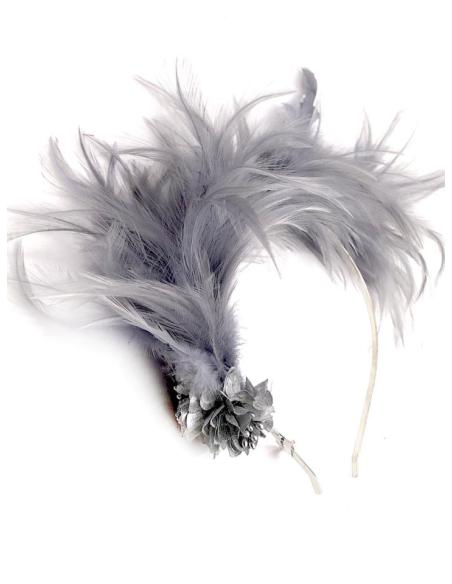DIADEMAS BODA DE PLUMAS GRISES DISEÑO VINTAGE SOFISTICADO