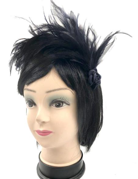 DIADEMAS BODA DE PLUMAS NEGRAS DISEÑO VINTAGE SOFISTICADO