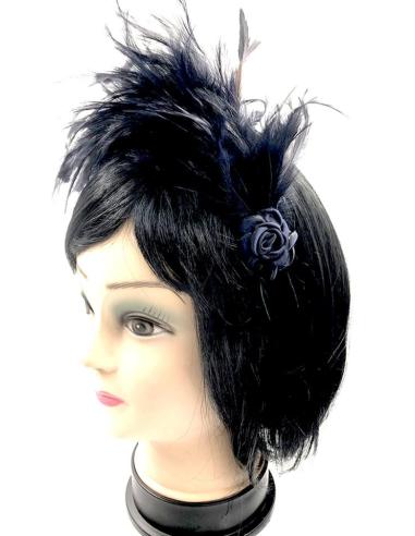 DIADEMAS BODA DE PLUMAS NEGRAS DISEÑO VINTAGE SOFISTICADO