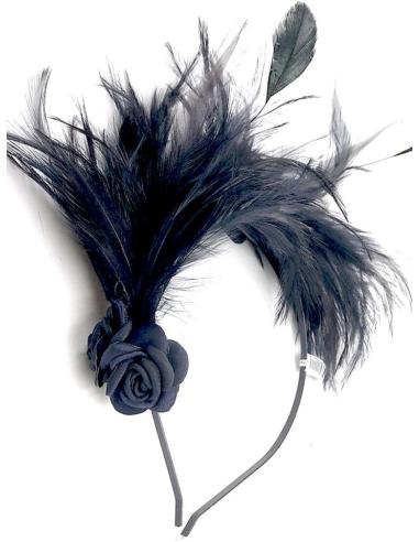 DIADEMAS BODA DE PLUMAS NEGRAS DISEÑO VINTAGE SOFISTICADO