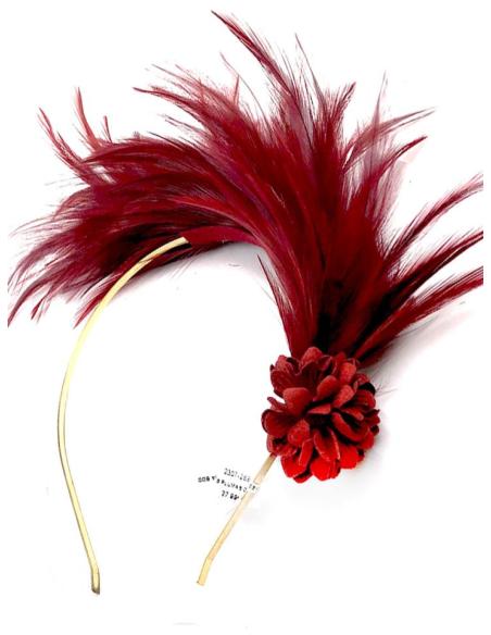 DIADEMAS BODA DE PLUMAS GRANATE Y VINO DISEÑO VINTAGE
