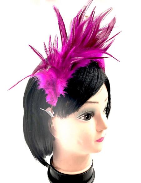 DIADEMAS BODA DE PLUMAS FUCSIA BUGAMBILIA DISEÑO VINTAGE