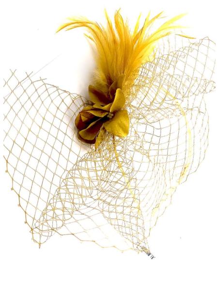 DIADEMAS MOSTAZAS BODA DISEÑO AÑOS 20 CON PLUMAS Y LAZO REDECILLA