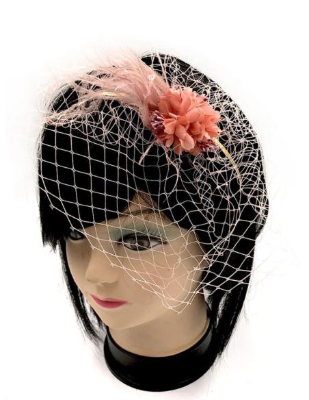 DIADEMAS MUJER ROSAS CON PLUMAS Y LAZO REDECILLA AÑOS 20