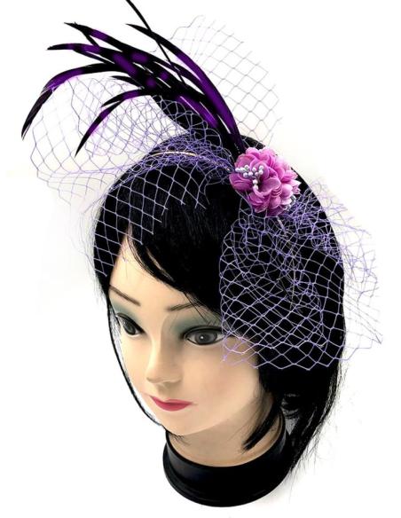DIADEMAS MUJER MALVAS Y MORADAS CON PLUMAS DISEÑO AÑOS 20