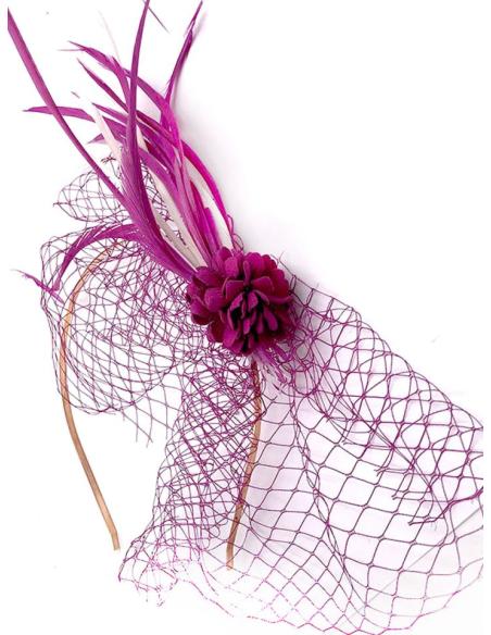 DIADEMAS MUJER FUCSIAS CON PLUMAS DISEÑO AÑOS 20