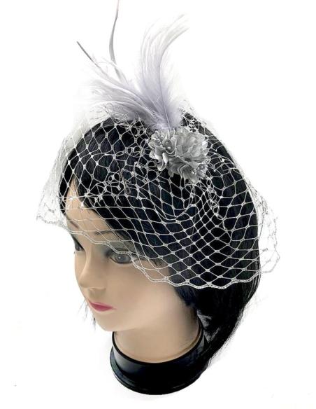DIADEMAS PLATEADAS BODA DISEÑO AÑOS 20 CON PLUMAS Y LAZO REDECILLA