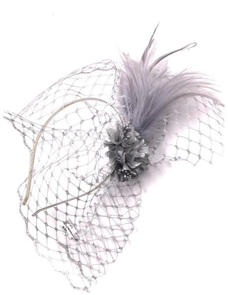 DIADEMAS PLATEADAS BODA DISEÑO AÑOS 20 CON PLUMAS Y LAZO REDECILLA