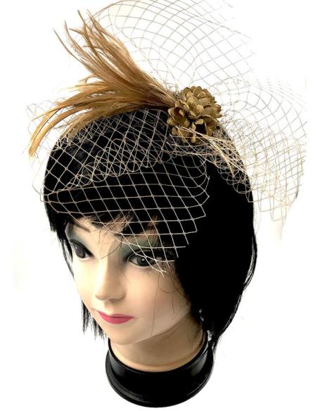 DIADEMAS DORADAS BODA DISEÑO AÑOS 20 CON PLUMAS Y LAZO REDECILLA