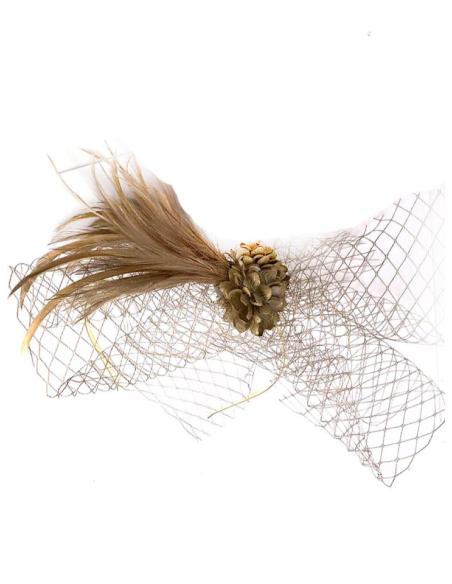 DIADEMAS DORADAS BODA DISEÑO AÑOS 20 CON PLUMAS Y LAZO REDECILLA