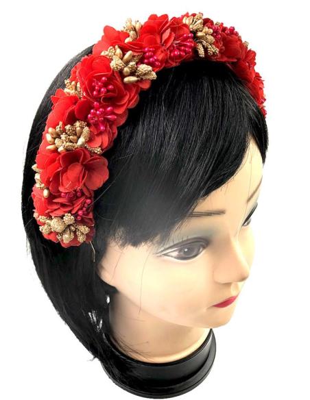 DIADEMAS BODA ROJAS Y DORADAS CON FLORES TRABAJO ARTESANAL