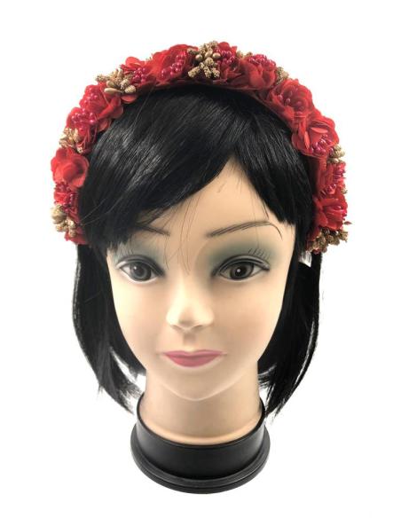 DIADEMAS BODA ROJAS Y DORADAS CON FLORES TRABAJO ARTESANAL