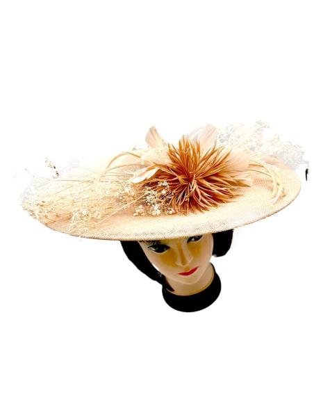 TOCADOS BEIGE PAMELA ORIGINAL CON FLORES PRESERVADAS