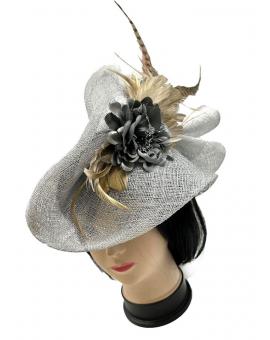 TOCADOS BODA GRISES CON EXQUISITO DISEÑO CON PLUMAS FAISAN 2