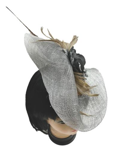 TOCADOS BODA GRISES CON EXQUISITO DISEÑO CON PLUMAS FAISAN