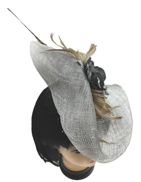 TOCADOS BODA GRISES CON EXQUISITO DISEÑO CON PLUMAS FAISAN