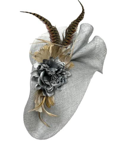 TOCADOS BODA GRISES CON EXQUISITO DISEÑO CON PLUMAS FAISAN