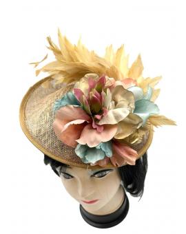 TOCADOS BODA DORADOS CON VISTOSA FLOR MULTICOLOR 2