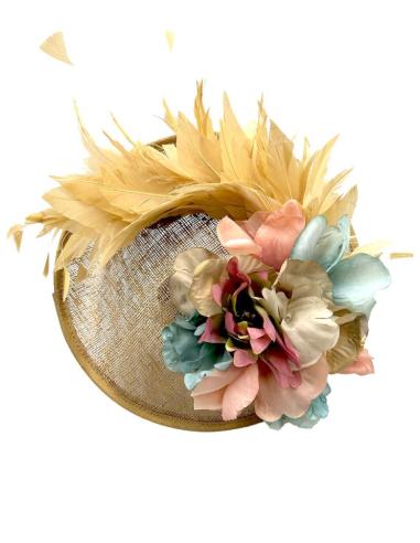 TOCADOS BODA DORADOS CON VISTOSA FLOR MULTICOLOR