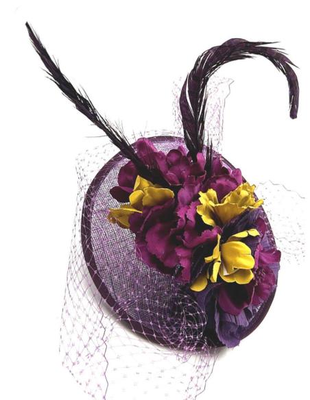 TOCADOS BODA MORADOS MUY ELEGANTES CON DETALLES DORADO VIEJO