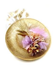 TOCADOS  ORO VIEJO PARA BODAS PRECIOSO DISEÑO DE FLOR Y PLUMA 2