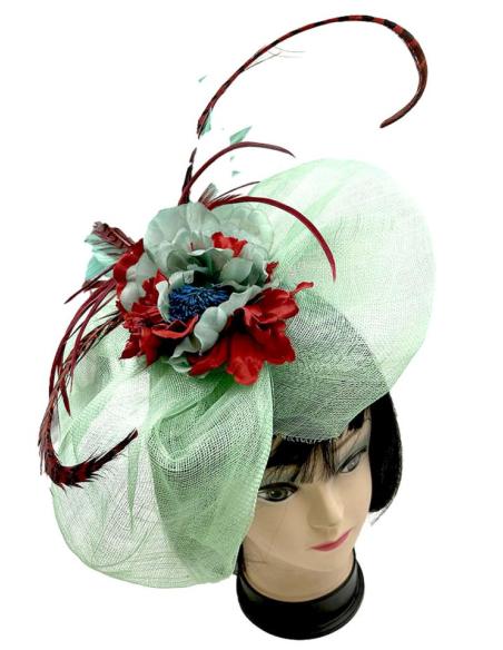 TOCADOS VERDES Y GRANATES SOFISTICADO DISEÑO CON PLUMAS FAISAN