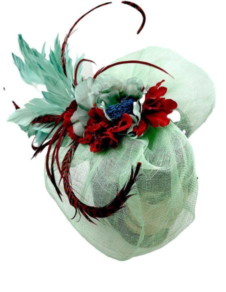 TOCADOS VERDES Y GRANATES SOFISTICADO DISEÑO CON PLUMAS FAISAN