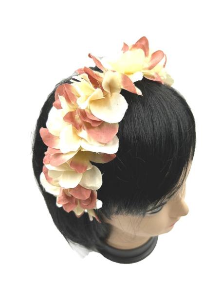 DIADEMAS MUJER PARA BODAS Y EVENTOS ROSAS Y BEIGE CON FLORES