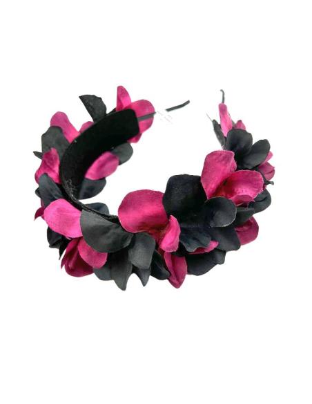 DIADEMAS MUJER PARA BODAS Y EVENTOS CON FLORES NEGRAS Y BUGAMBILIAS