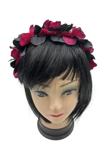 DIADEMAS MUJER PARA BODAS Y EVENTOS CON FLORES NEGRAS Y BUGAMBILIAS