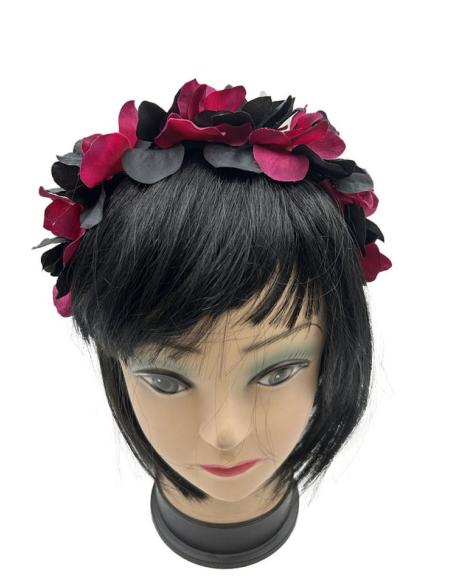 DIADEMAS MUJER PARA BODAS Y EVENTOS CON FLORES NEGRAS Y BUGAMBILIAS