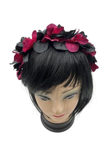 DIADEMAS MUJER PARA BODAS Y EVENTOS CON FLORES NEGRAS Y BUGAMBILIAS