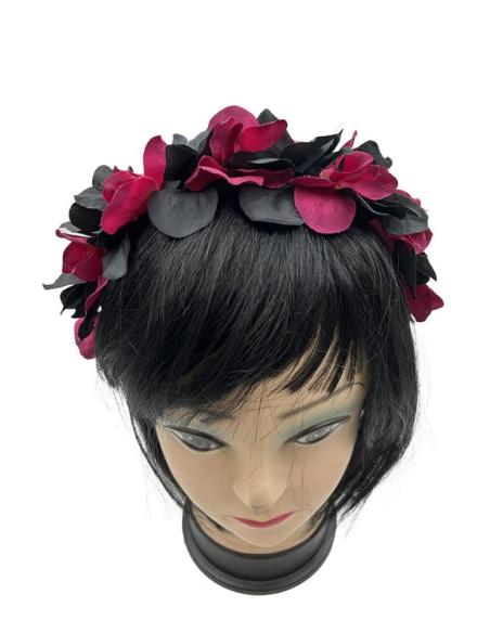 DIADEMAS MUJER PARA BODAS Y EVENTOS CON FLORES NEGRAS Y BUGAMBILIAS