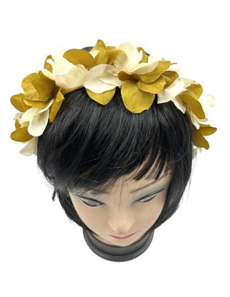 DIADEMAS MUJER PARA BODAS Y EVENTOS OCRE Y BEIGE CON FLORES