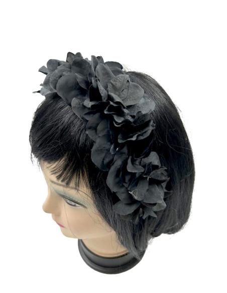DIADEMAS MUJER NEGRAS PARA BODAS Y EVENTOS CON FLORES