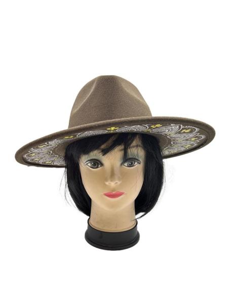 SOMBREROS MUJER MARRONES CHOCOLATE ALA DECORADA LOTO