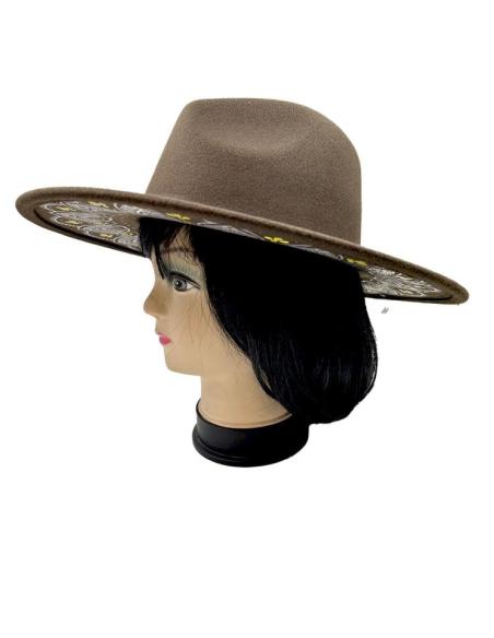 SOMBREROS MUJER MARRONES CHOCOLATE ALA DECORADA LOTO