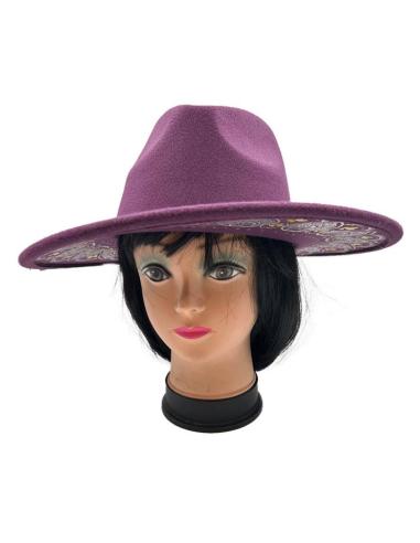 SOMBREROS MUJER MORADOS TONO BERENJENA CON ALA DECORADA