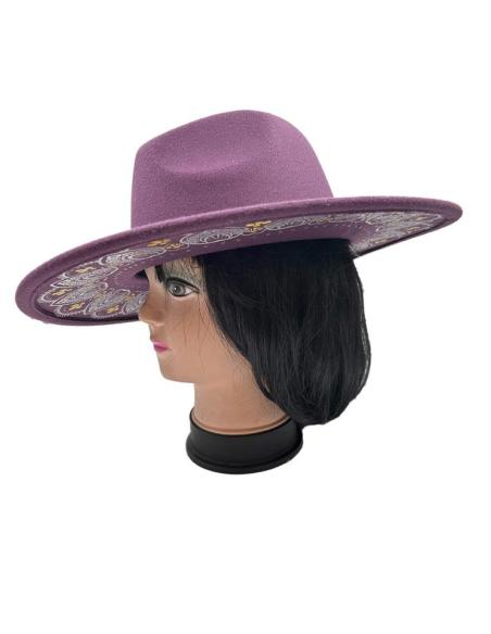SOMBREROS MUJER MORADOS TONO BERENJENA CON ALA DECORADA