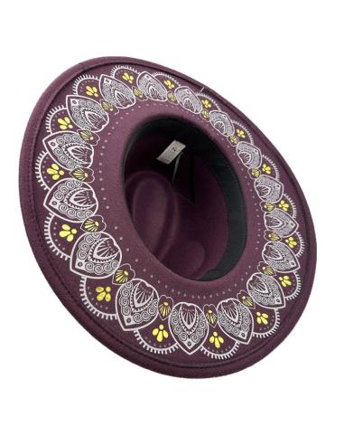 SOMBREROS MUJER MORADOS TONO BERENJENA CON ALA DECORADA