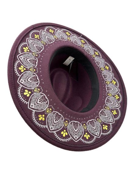 SOMBREROS MUJER MORADOS TONO BERENJENA CON ALA DECORADA