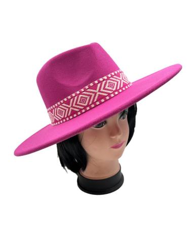 SOMBREROS MUJER FUCSIAS CON BONITA CENEFA AZTECA BICOLOR