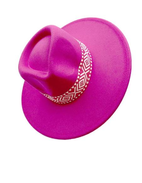 SOMBREROS MUJER FUCSIAS CON BONITA CENEFA AZTECA BICOLOR