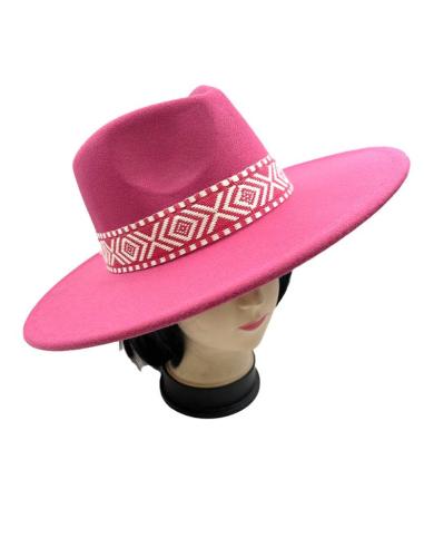 SOMBREROS MUJER FUCSIAS CON BONITA CENEFA AZTECA BICOLOR