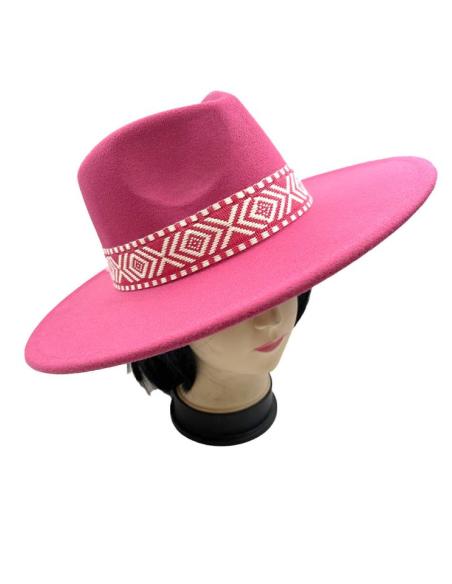 SOMBREROS MUJER FUCSIAS CON BONITA CENEFA AZTECA BICOLOR