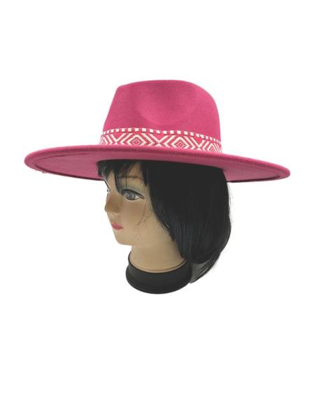 SOMBREROS MUJER FUCSIAS CON BONITA CENEFA AZTECA BICOLOR