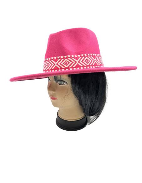 SOMBREROS MUJER FUCSIAS CON BONITA CENEFA AZTECA BICOLOR