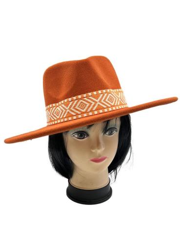 SOMBREROS MUJER NARANJAS CON BONITA CENEFA AZTECA BICOLOR