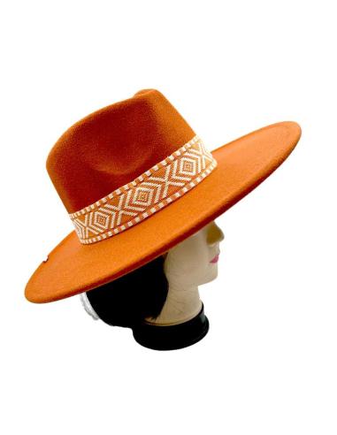 SOMBREROS MUJER NARANJAS CON BONITA CENEFA AZTECA BICOLOR